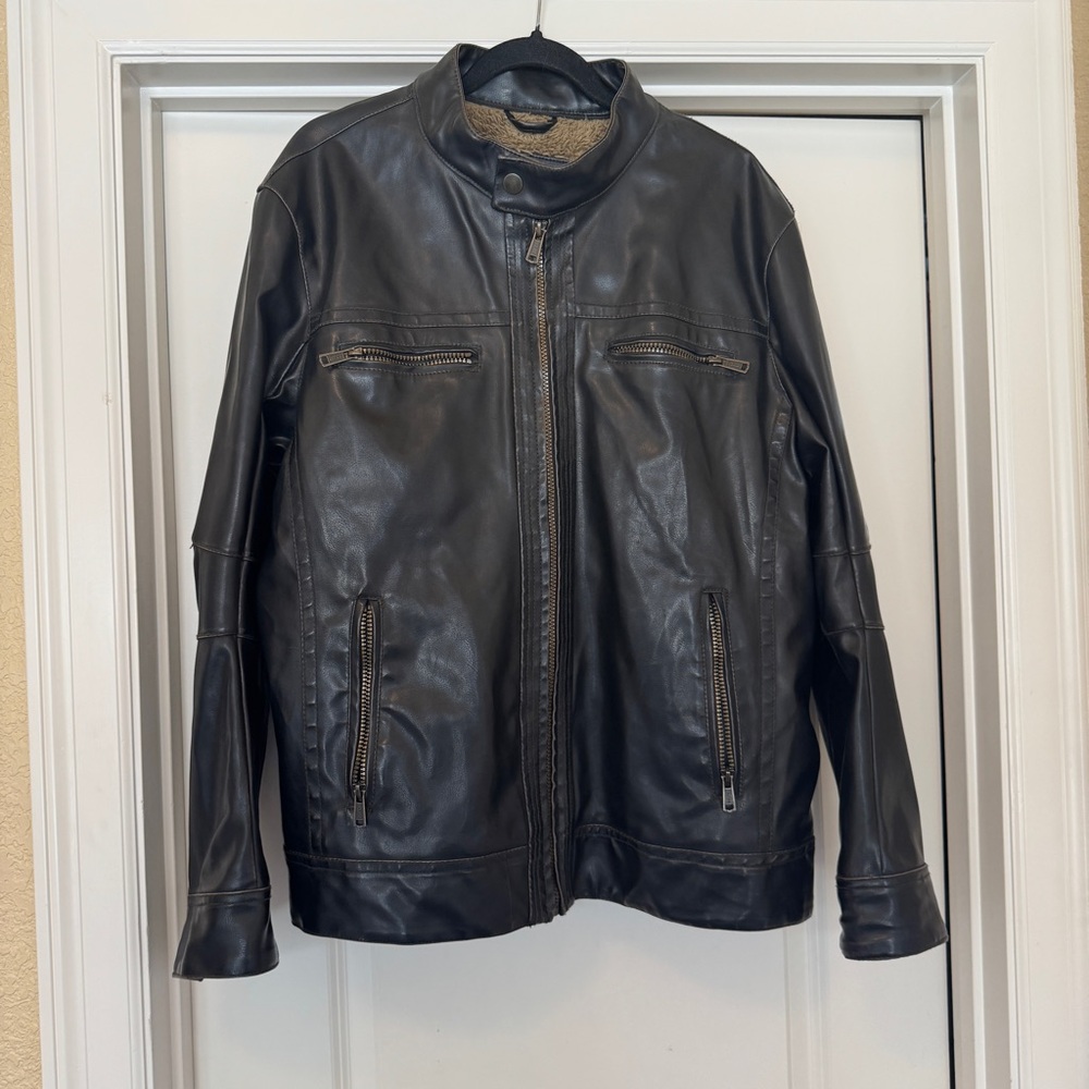 Vintage Sonoma Men’s Brown Leather Bomber Jacket With Fuzzy Lining Size L